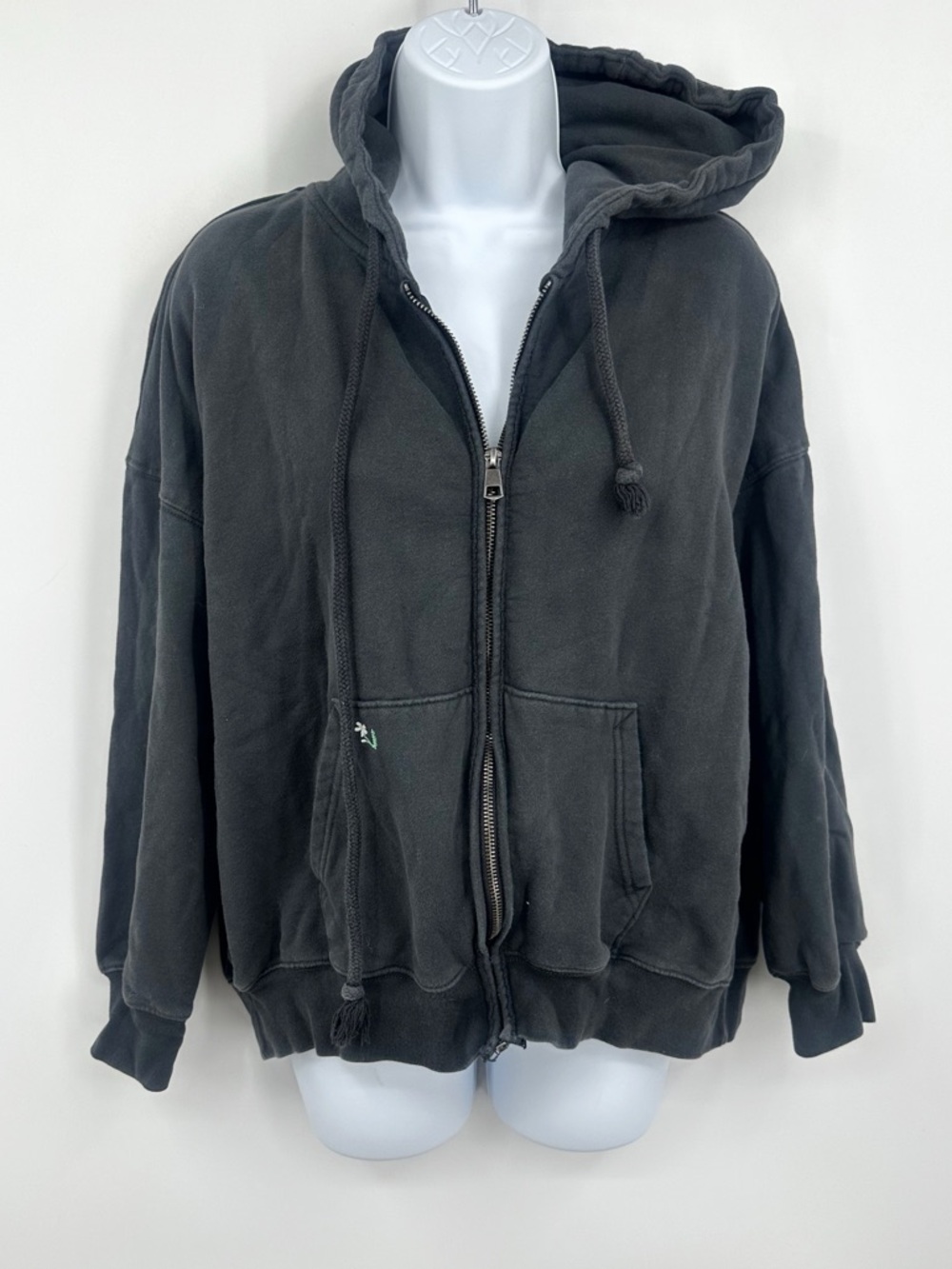 American Eagle Outfitters Dark Gray Floral Embroidered Zip Up Jacket Size XS